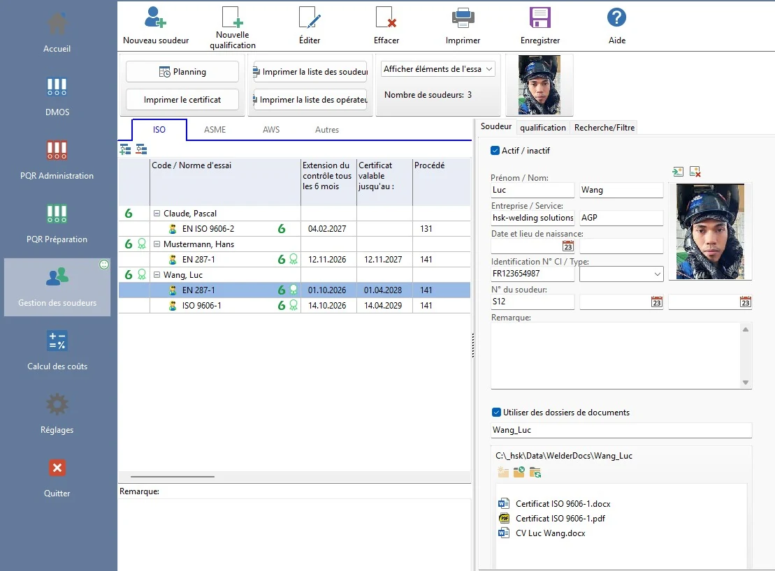 Gestion des soudeurs et qualifications dans WeldAssistant